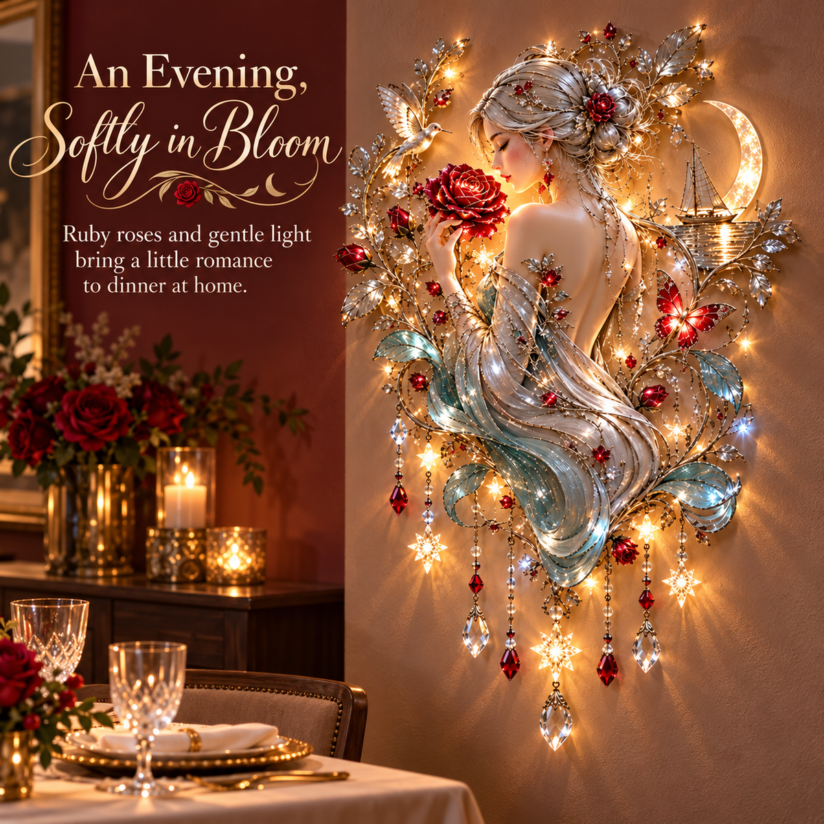 🌙 Moonlit Rose Goddess Starfall Wall Light