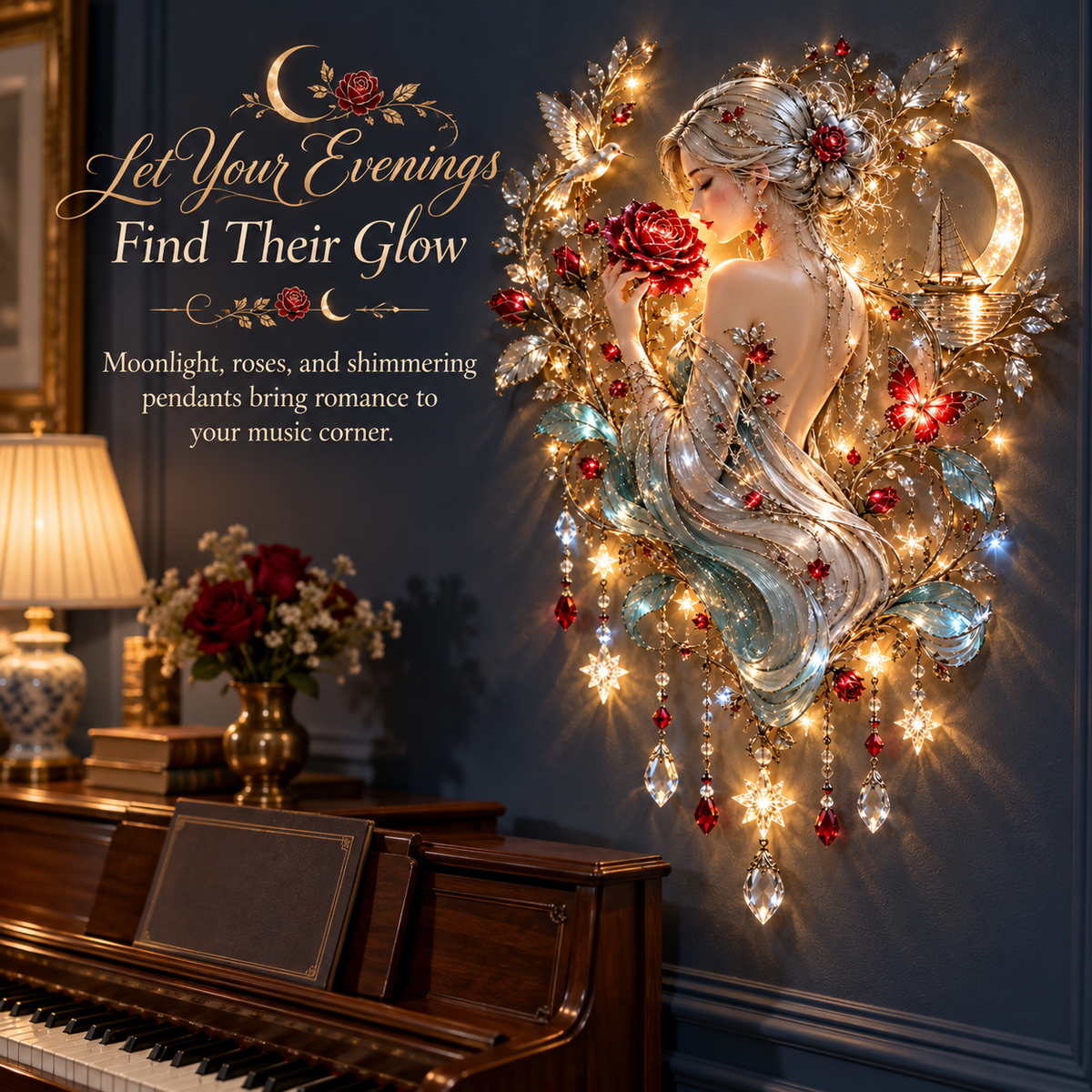 🌙 Moonlit Rose Goddess Starfall Wall Light