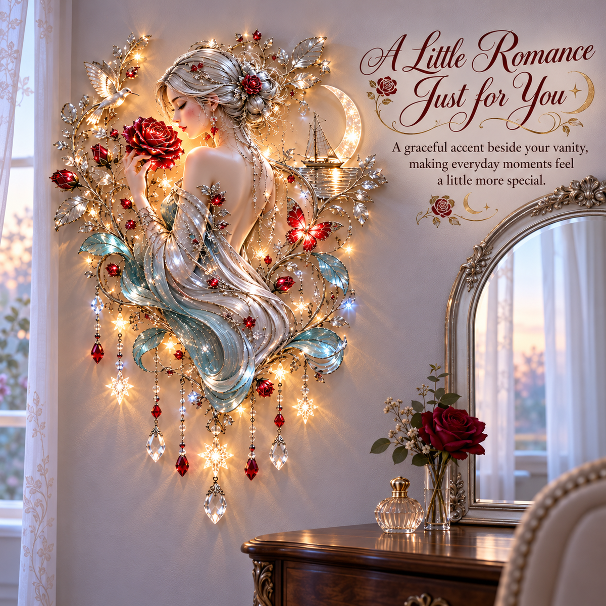 🌙 Moonlit Rose Goddess Starfall Wall Light