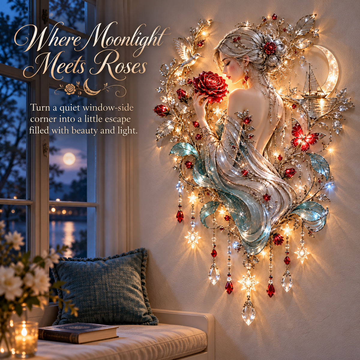 🌙 Moonlit Rose Goddess Starfall Wall Light