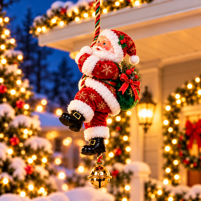 🎅🎄Santa’s Merry Little Climb – Festive Rope Christmas Decor with Gift Sack & Bell✨