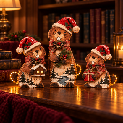 🔥Woodland Christmas Beaver Trio – A Little Family, A Cozy Christmas