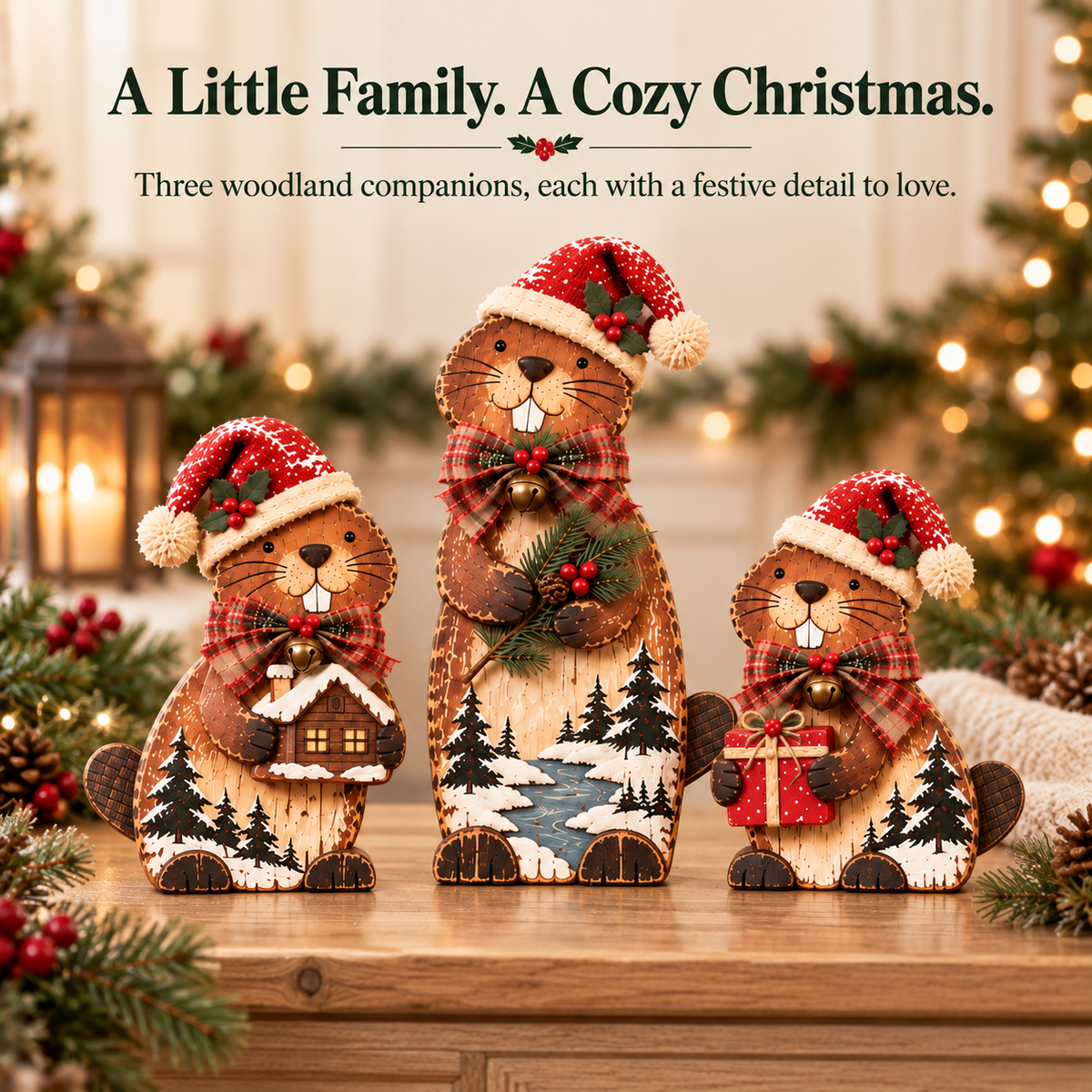 🔥Woodland Christmas Beaver Trio – A Little Family, A Cozy Christmas