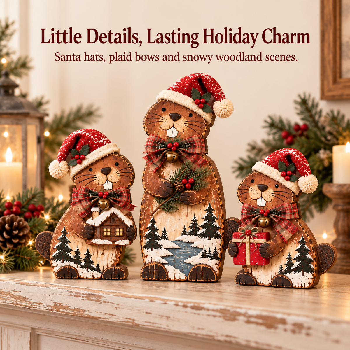 🔥Woodland Christmas Beaver Trio – A Little Family, A Cozy Christmas