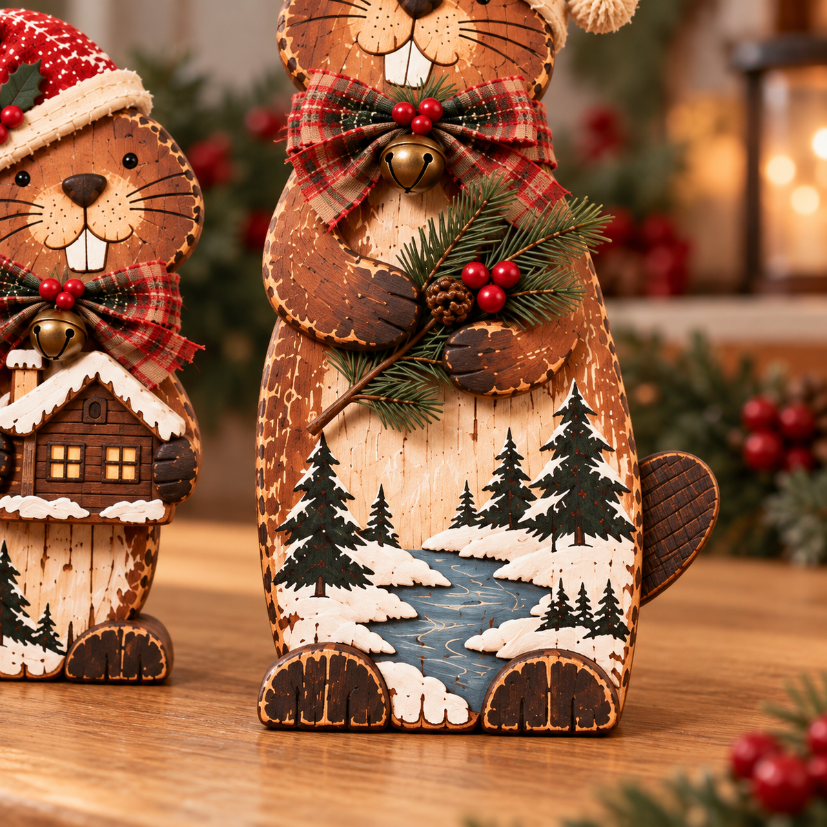 🔥Woodland Christmas Beaver Trio – A Little Family, A Cozy Christmas