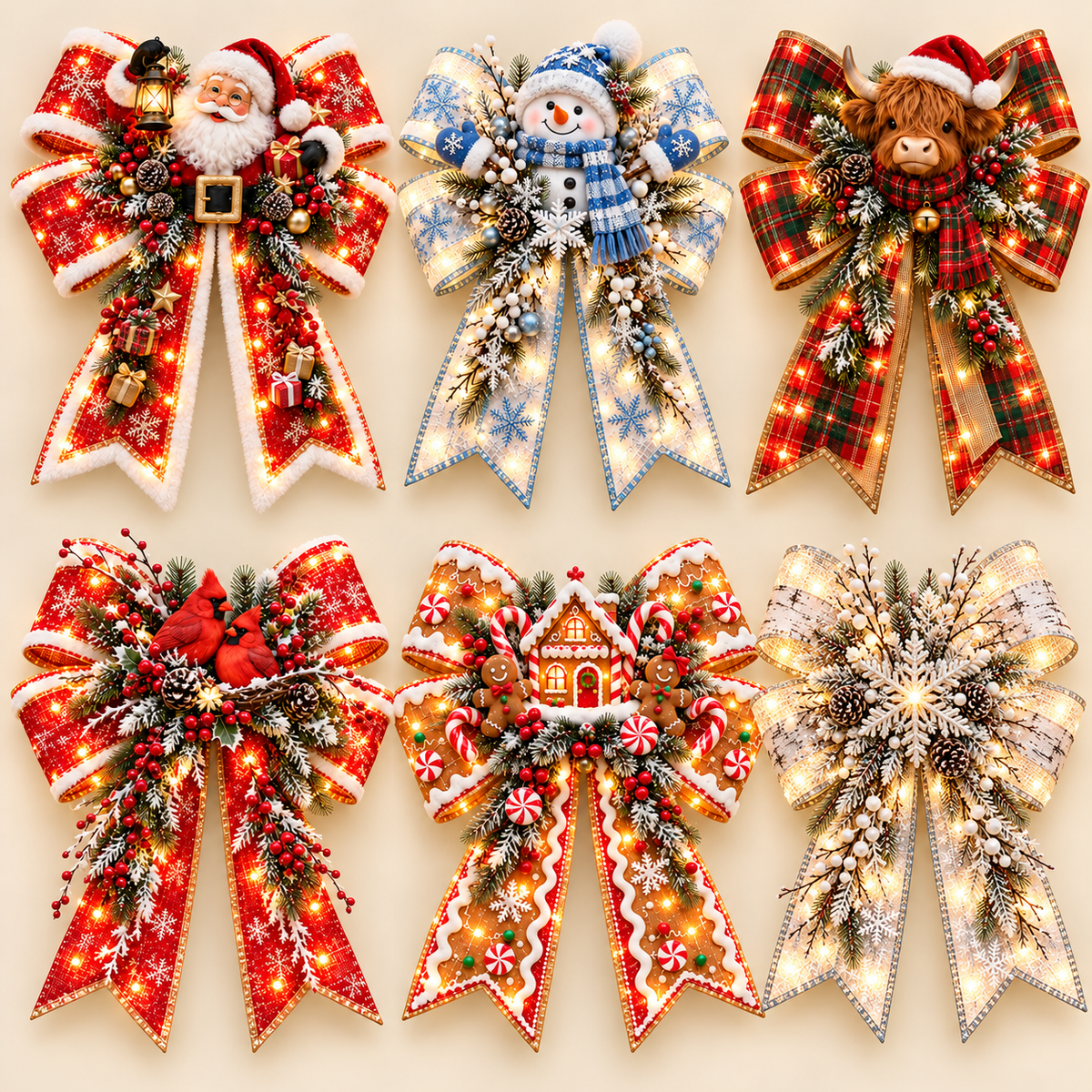🎀🎄Big & Bright Holiday Bows – A Glowing Christmas Welcome