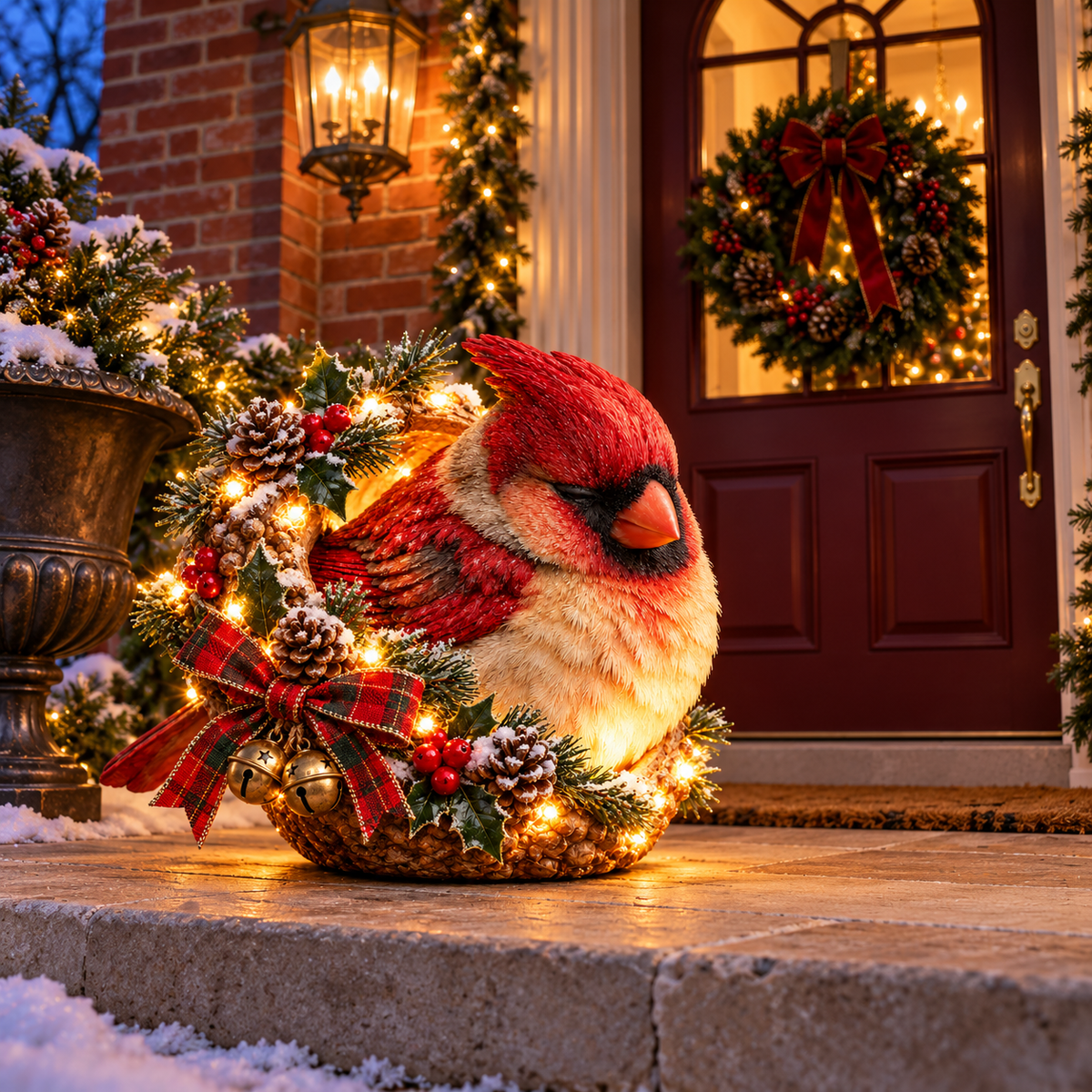 🎄 Cozy Cardinal Glow – Lighted Christmas Porch Decor ✨