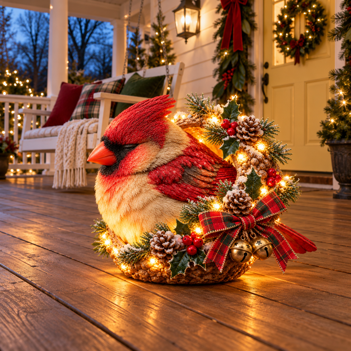 🎄 Cozy Cardinal Glow – Lighted Christmas Porch Decor ✨