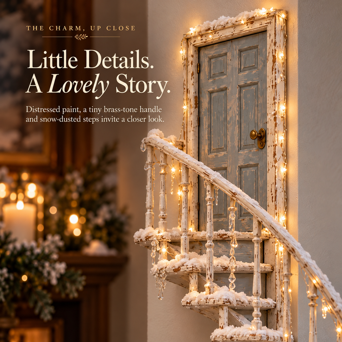 Lighted Winter Fairy Door Staircase Wall Decor