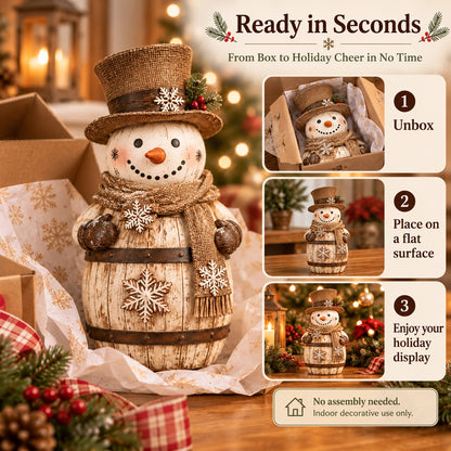 🔥Rustic Whitewashed Barrel Snowman Decor