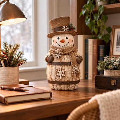 🔥Rustic Whitewashed Barrel Snowman Decor