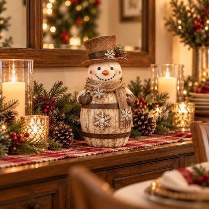 🔥Rustic Whitewashed Barrel Snowman Decor