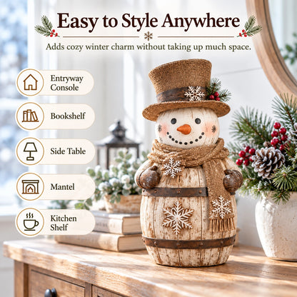 🔥Rustic Whitewashed Barrel Snowman Decor