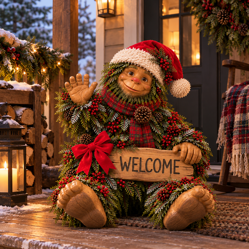 🎄Bigfoot Says Hello!™ – Christmas Evergreen Porch Welcome Decor