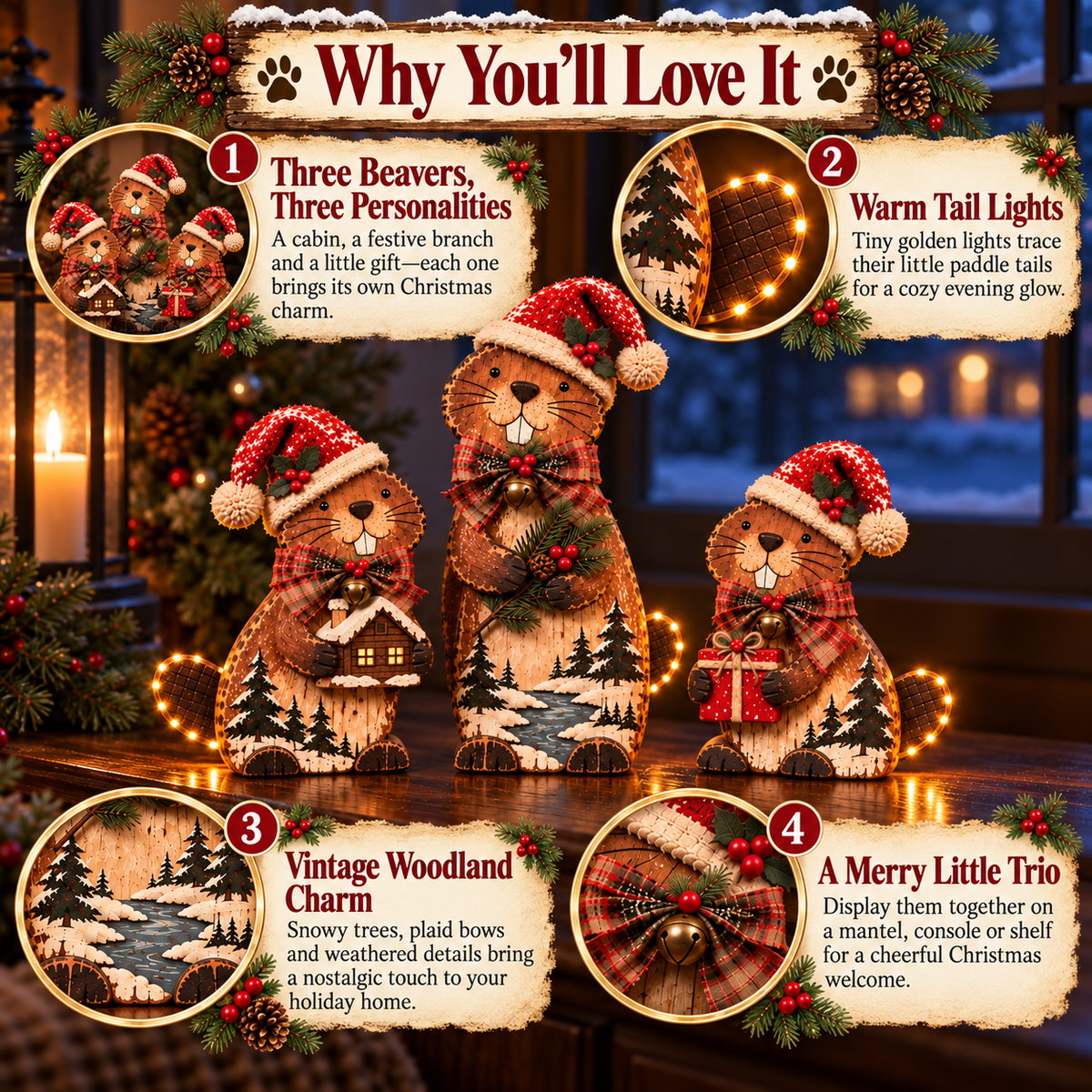 🔥Woodland Christmas Beaver Trio – A Little Family, A Cozy Christmas
