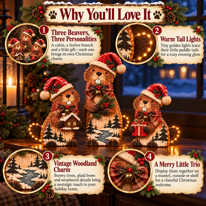 🔥Woodland Christmas Beaver Trio – A Little Family, A Cozy Christmas