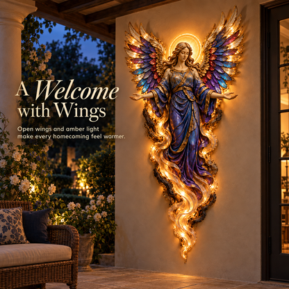 🕊️ Wings of Grace – Illuminated Angel Wall Art ✨