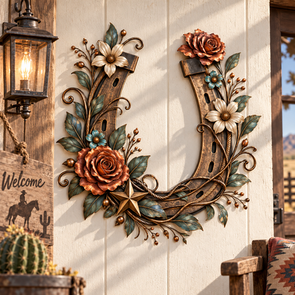 🔥😍Blooming Good Luck Horseshoe Floral Metal Wall Decor