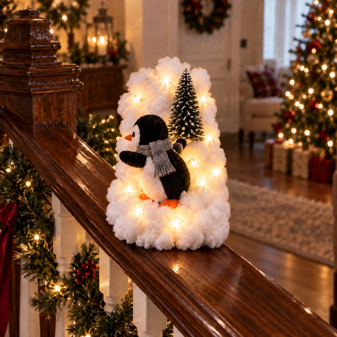Penguin Christmas Stair Snow Decor