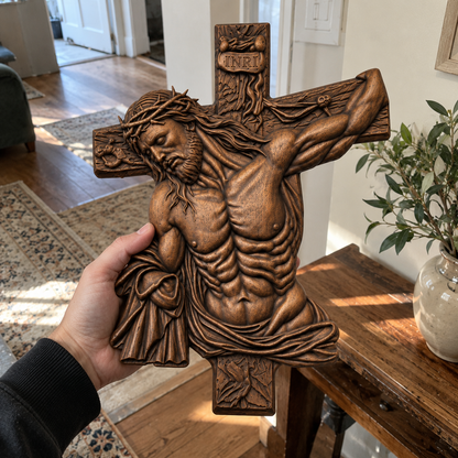Faith & Grace™ Hand-Carved Wooden Crucifix – Jesus Christ Wall Cross