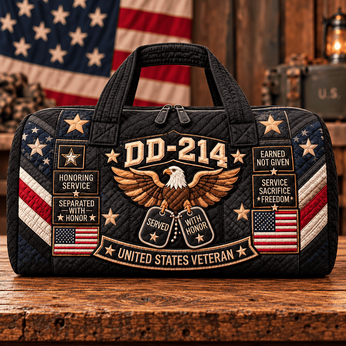 us100% Handmade DD-214 Veteran Honor Quilted Duffel Bag(𝐌𝐢𝐜𝐡𝐚𝐞𝐥 𝐇𝐚𝐫𝐫𝐢𝐬 𝐇𝐚𝐧𝐝𝐦𝐚𝐝𝐞®)