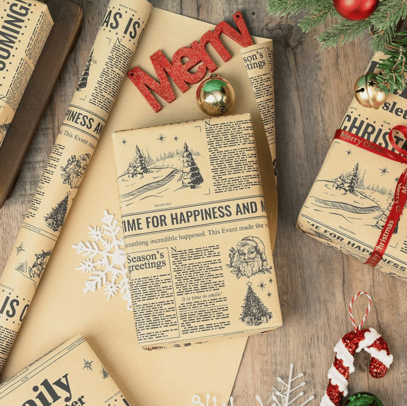 🔥😍Retro Christmas Newsprint Paper Roll📰🎁