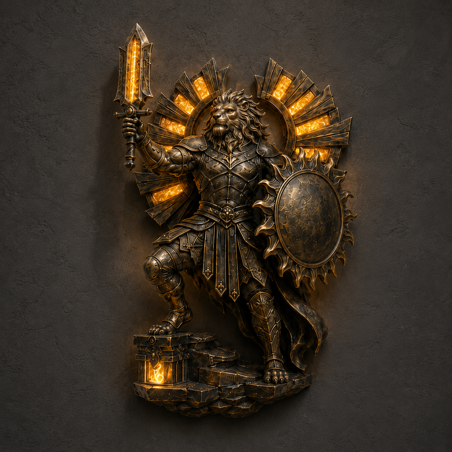 Lion Guardian of Strength illuminated wall sculpture