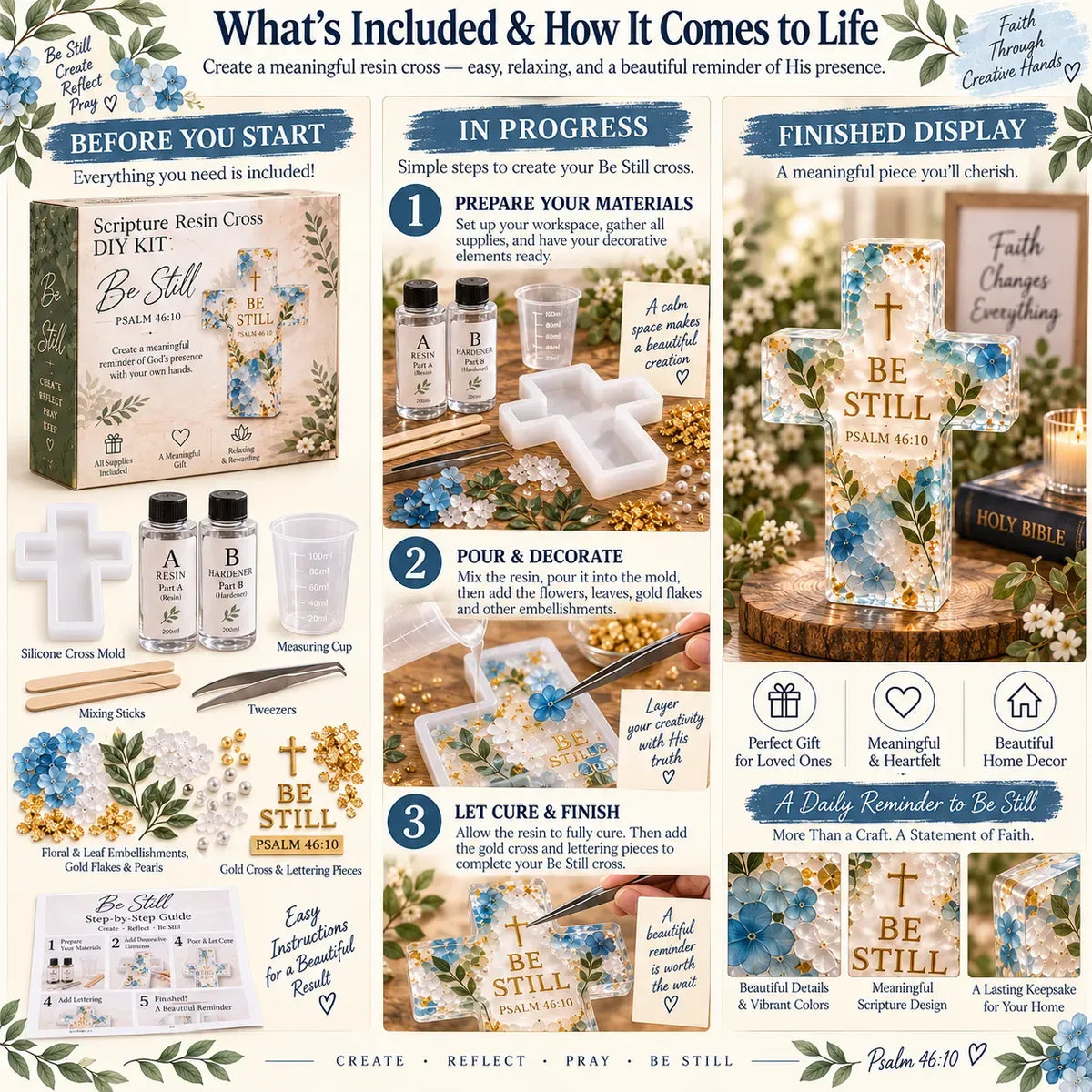 ✝️Be Still Scripture Cross DIY Kit -💕Tools & Step-by-Step Guide Included