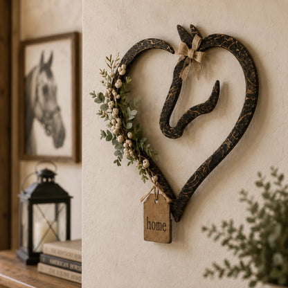 🐎🏠Horse Lover’s Heart Wall Decor – Rustic Equestrian Accent with Greenery