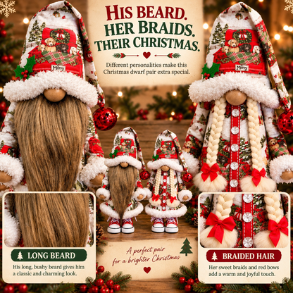 🔥😍Festive Gnome Couple Figurines – Bearded & Braided Hair🎄