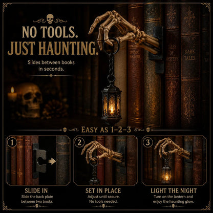 ⏳ Last Day 49% OFF – 💀Skeleton Hand Lantern – Gothic Warm Glow Bookshelf Décor