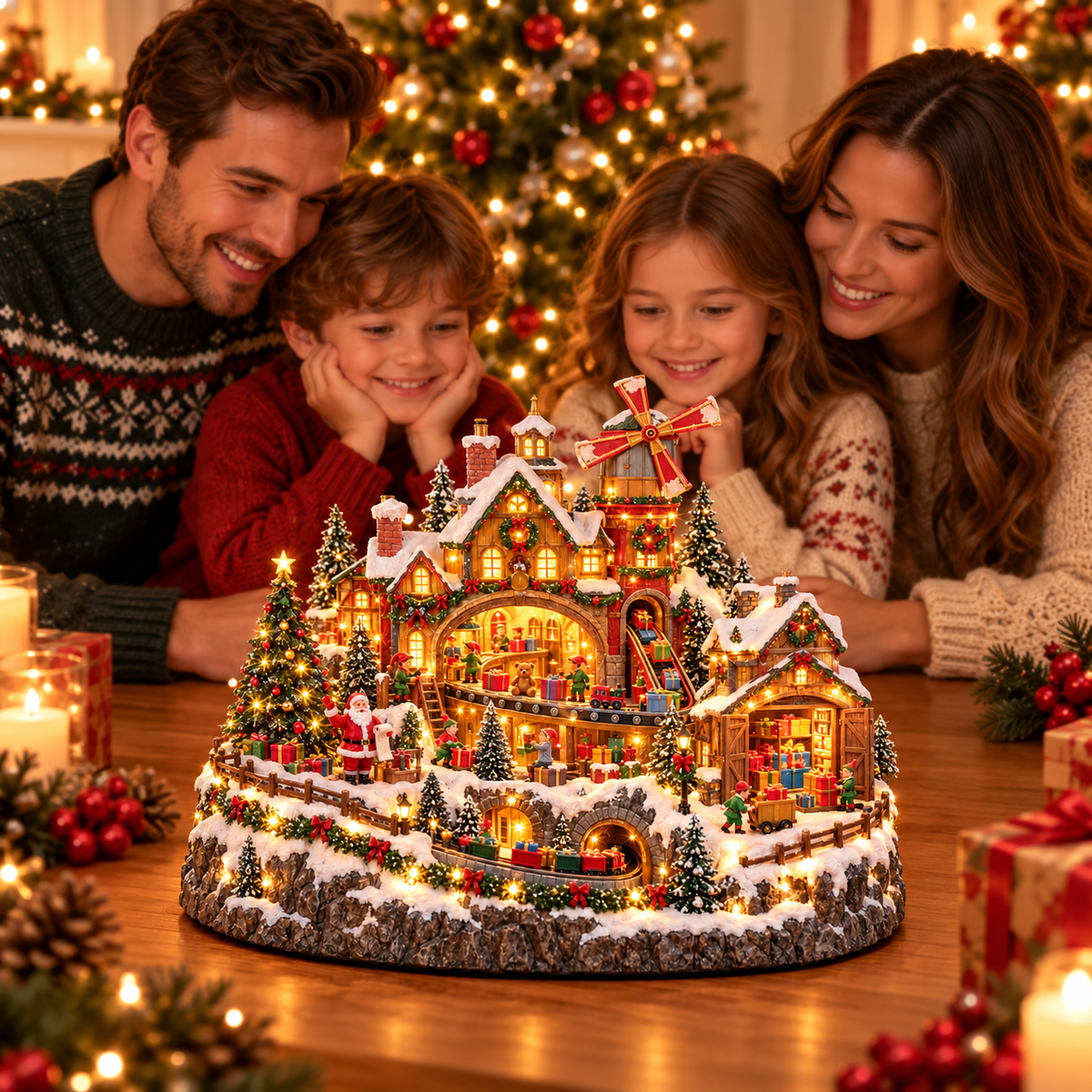 🔥 LAST DAY 49% OFF 🔥 Lighted Animated Christmas Village with Train, Reindeer Sleigh & Waterfall ✨