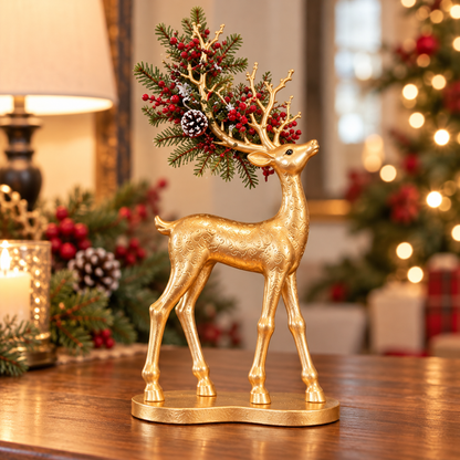 ✨ Cardinal Woodland Reindeer™ – Lighted Golden Christmas Deer Decorations