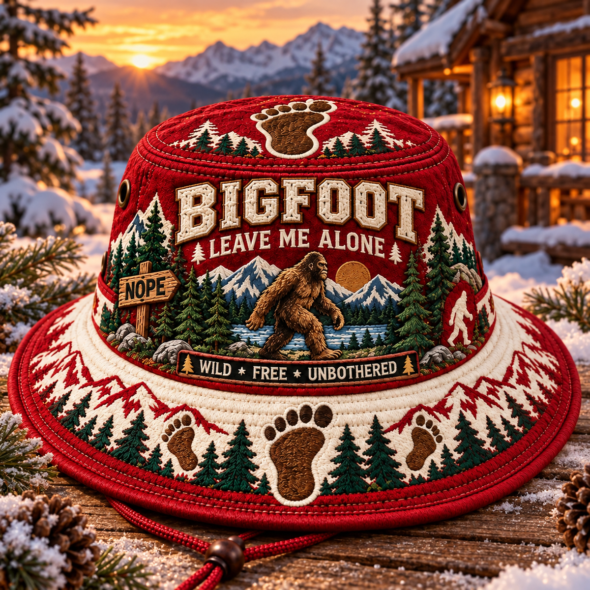Red Bigfoot embroidered boonie hat
