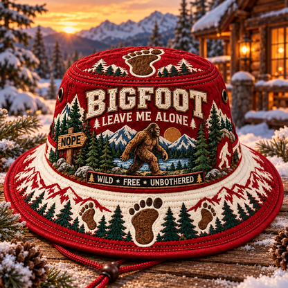 🦶🌲 Bigfoot “Leave Me Alone” Embroidered Boonie Hat — Wild, Free & Unbothered