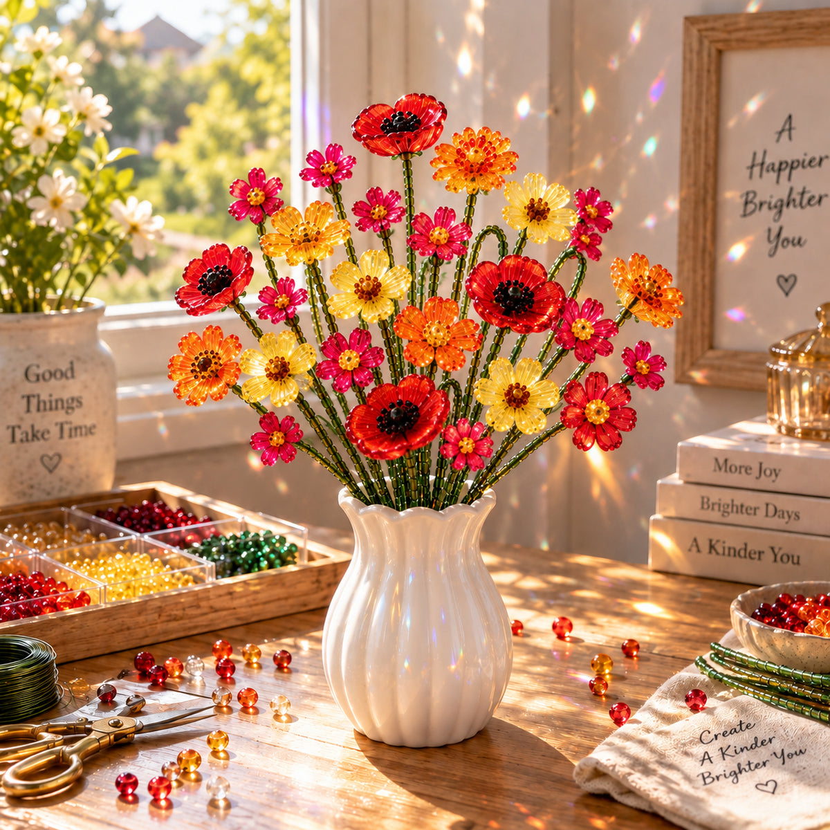 🧘Relaxing & Beginner-Friendly- ✨DIY Beaded Wildflower Bouquet Kit – Handmade Crystal Flower Craft Set