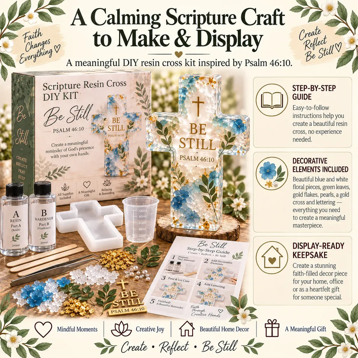 ✝️Be Still Scripture Cross DIY Kit -💕Tools & Step-by-Step Guide Included