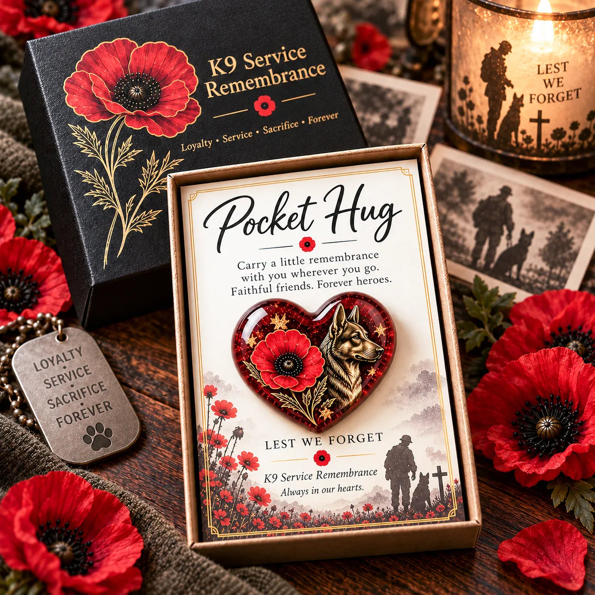 Red K9 Service Pocket Heart remembrance keepsake