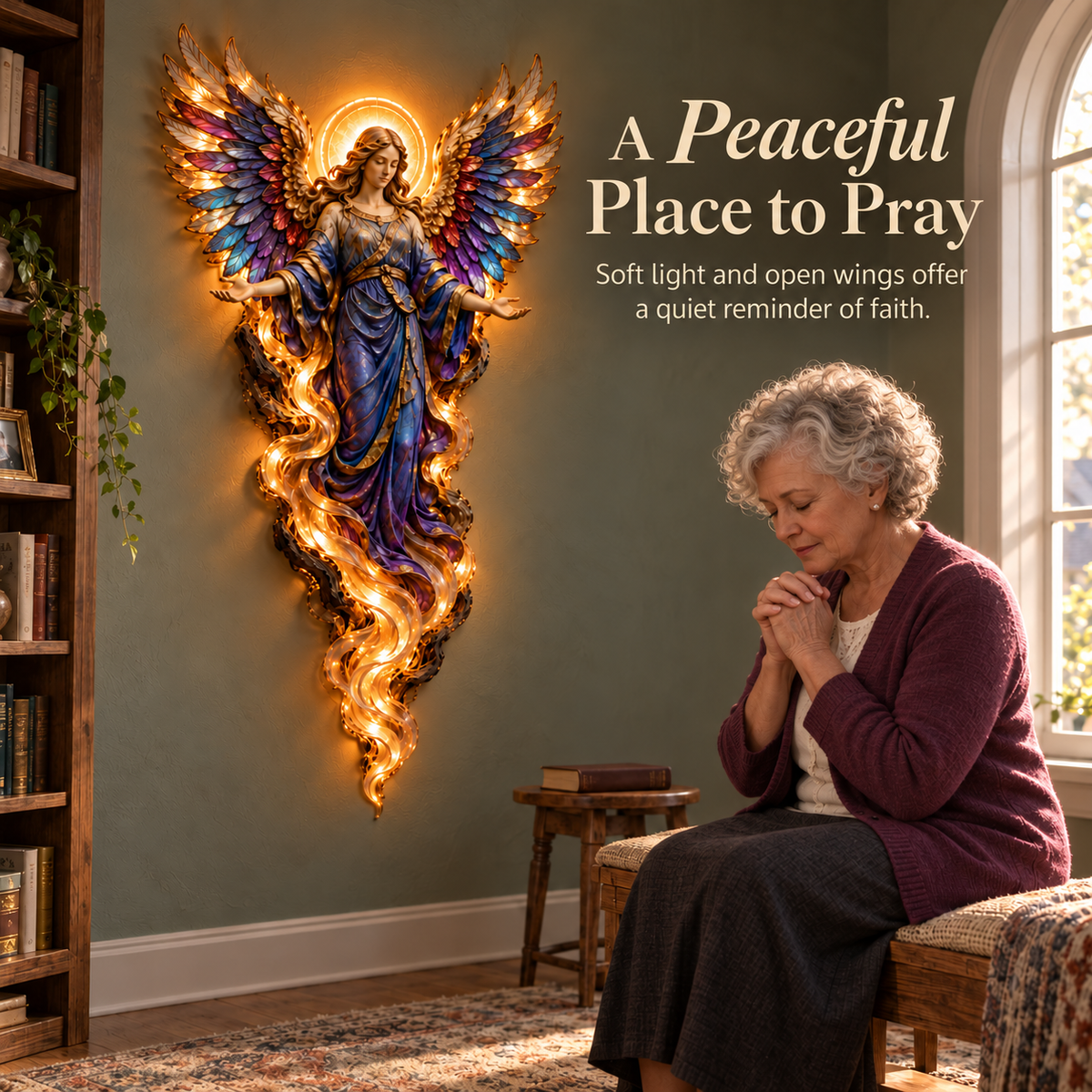 🕊️ Wings of Grace – Illuminated Angel Wall Art ✨