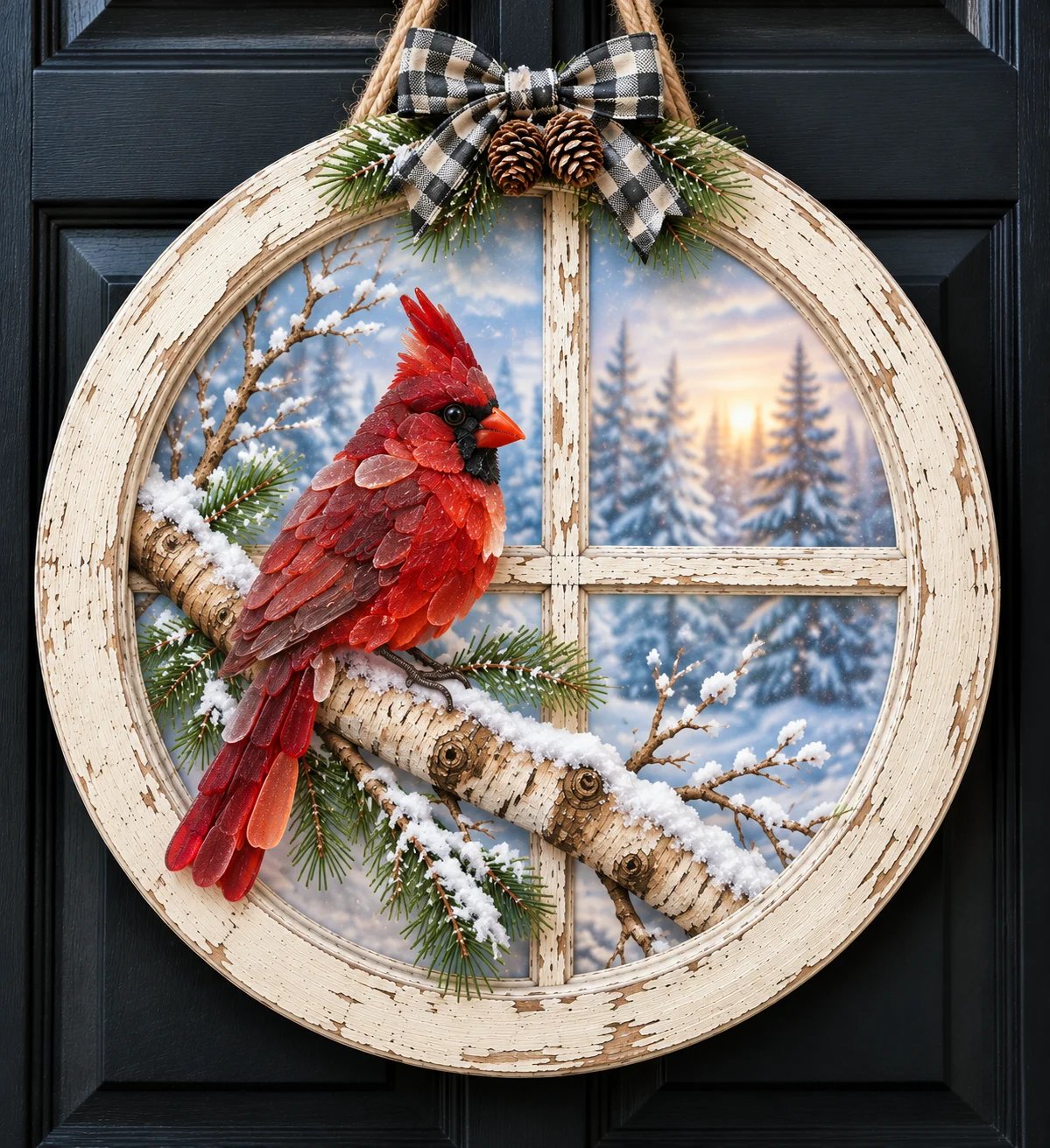 🐦 Winter Window Cardinal Wall Hanging Decor