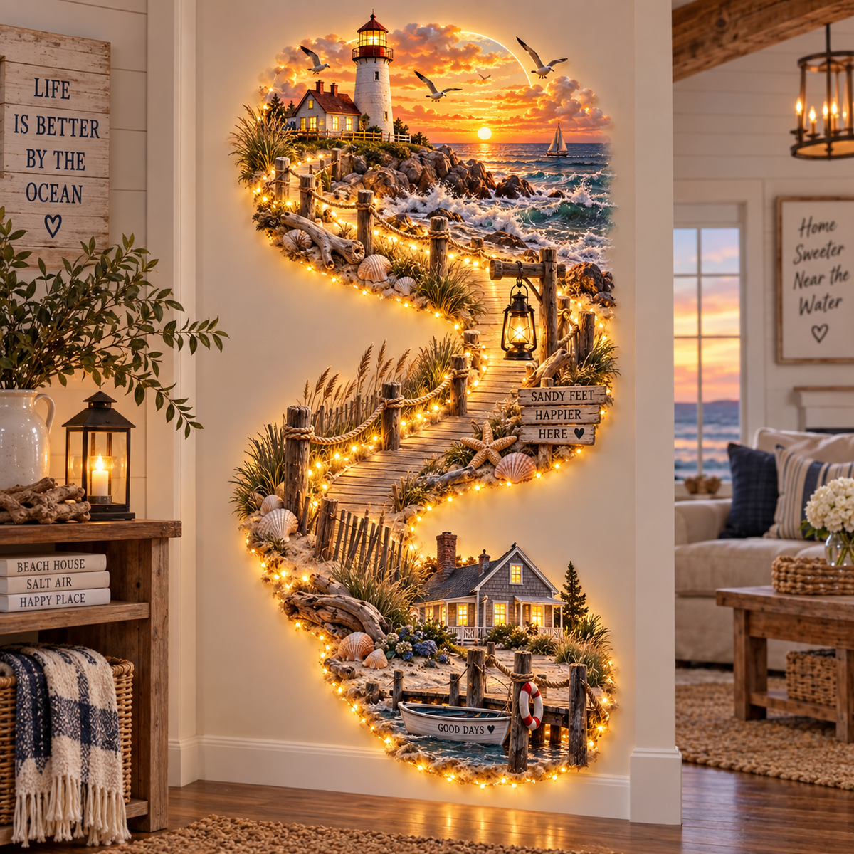 🌻Country Road Home – Illuminated Farmhouse Wall Art