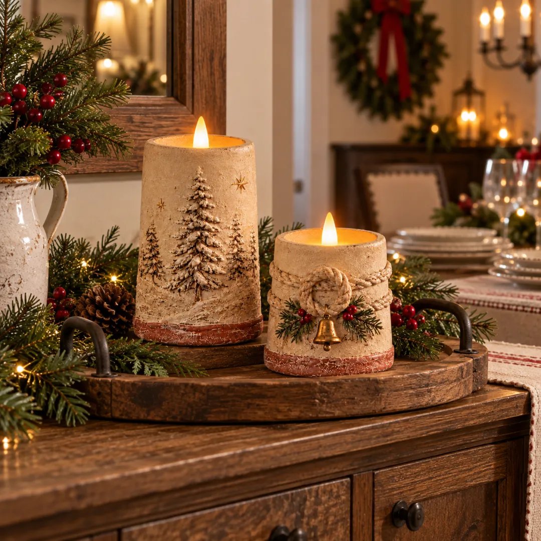 🔥😍Winterglow Christmas Candles – Snowy Pine & Rustic Bell Collection