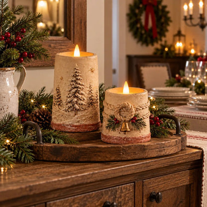 🔥😍Winterglow Christmas Candles – Snowy Pine & Rustic Bell Collection