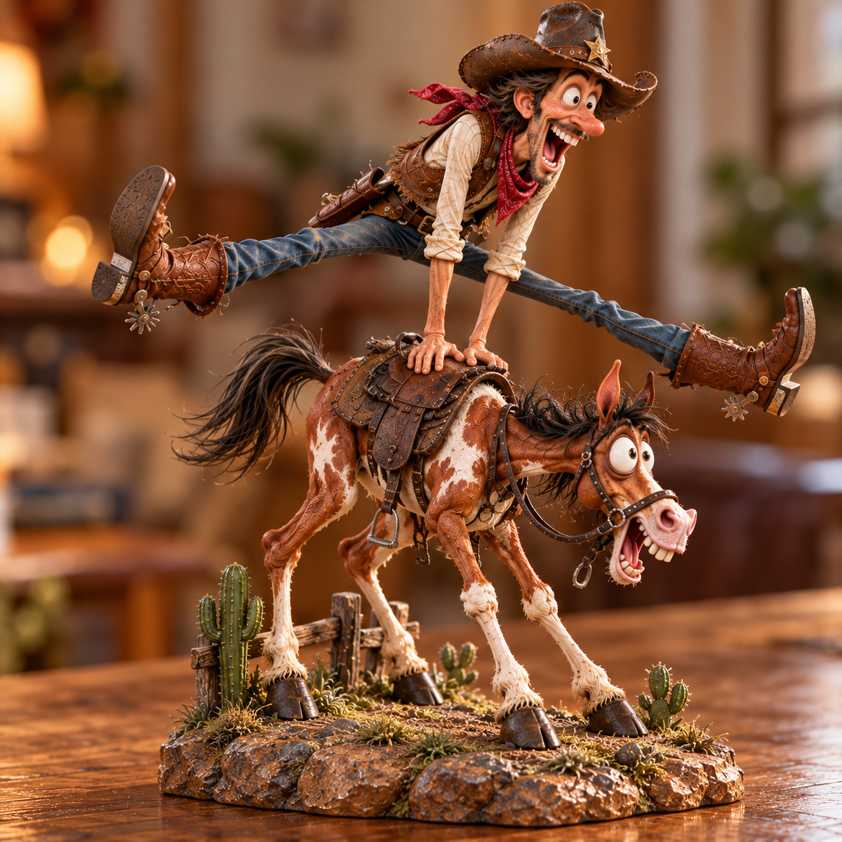 Hold My Hat Western cowboy and surprised horse figurine