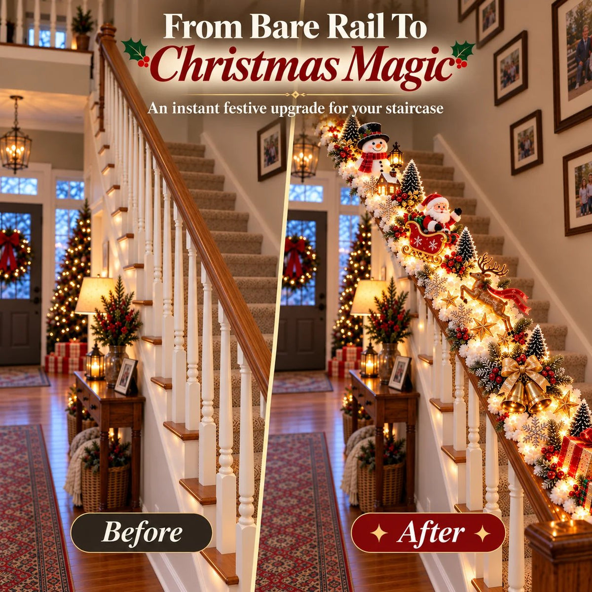 🔥😍Festive Sleigh Stairway Accent – Lighted Holiday Banister Decor🎅
