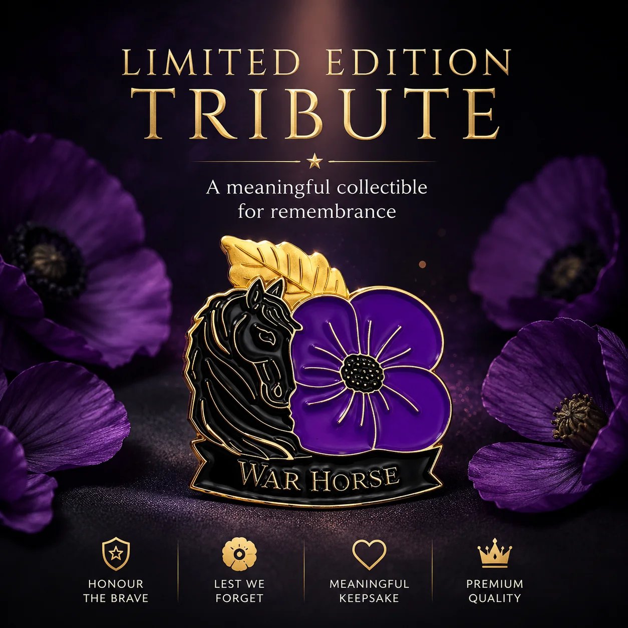 🎁 2027 Fellime®Limited Edition War Horse Purple Poppy 111th Anniversary Remembrance Brooch