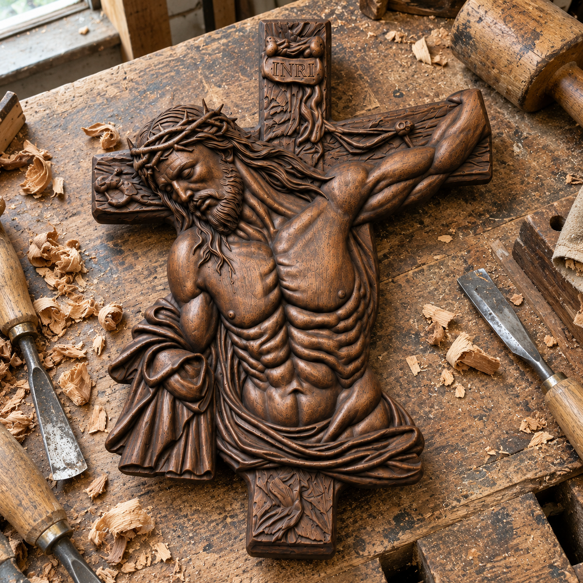 Faith & Grace™ Hand-Carved Wooden Crucifix – Jesus Christ Wall Cross