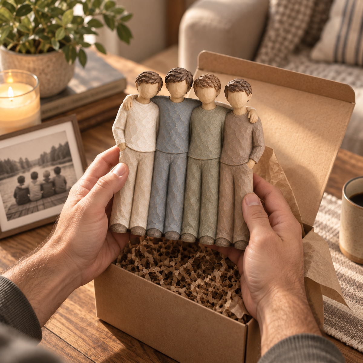 Brotherhood figurine being opened as a meaningful gift