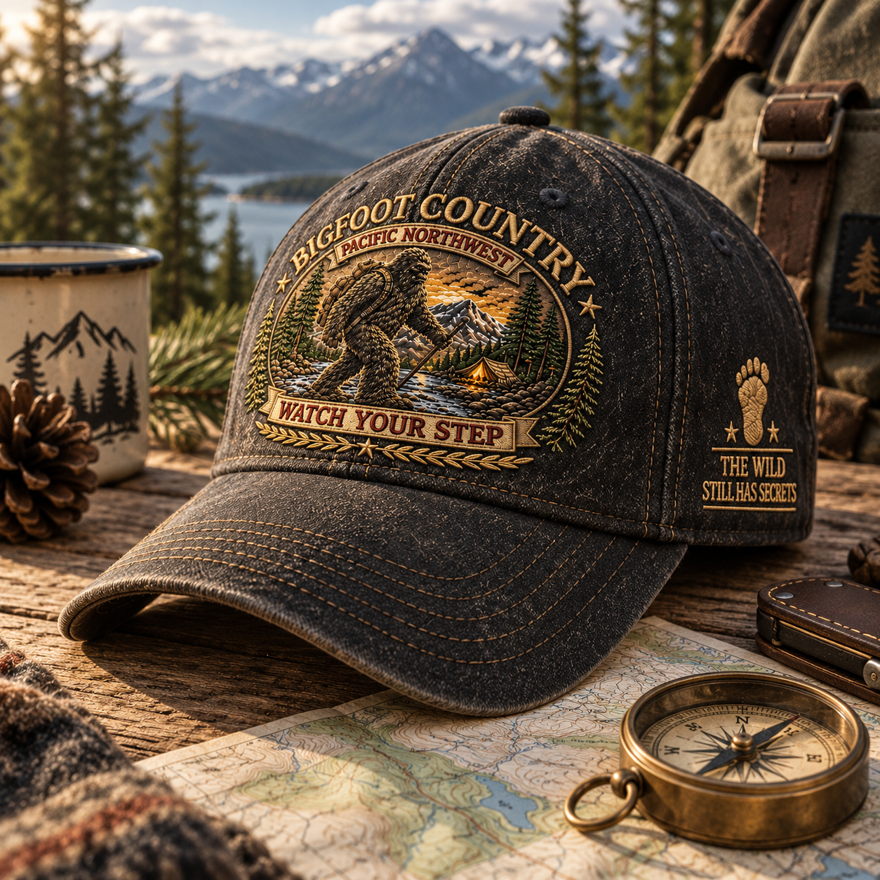 Bigfoot Country Cap with map and compass
