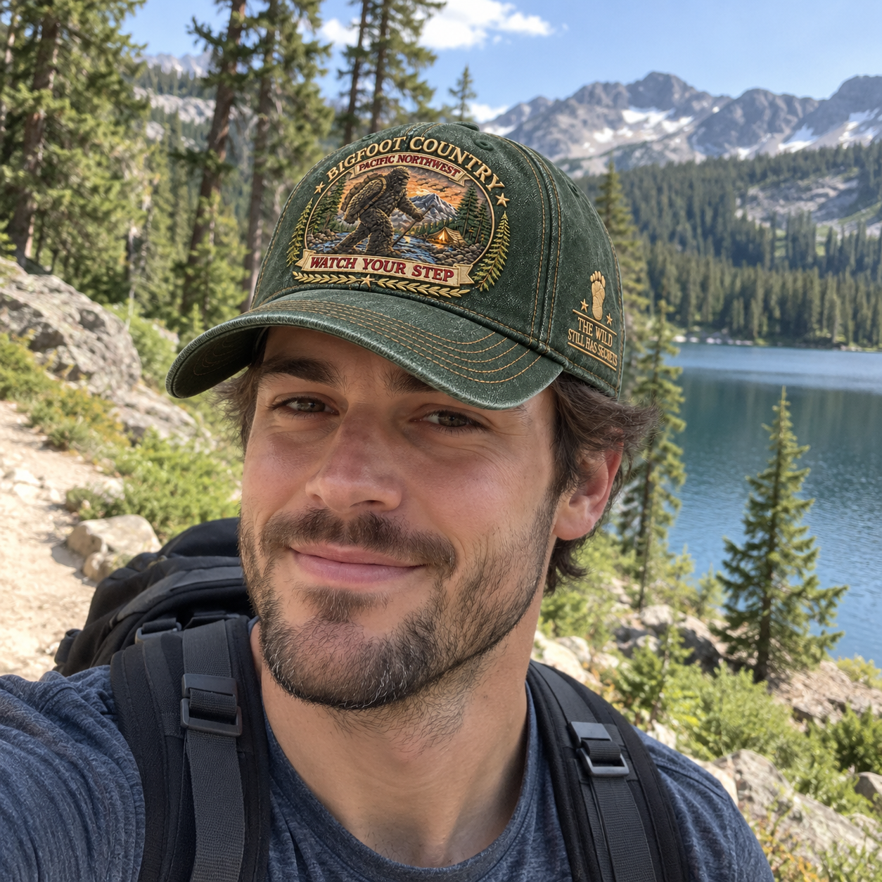 Forest Green Bigfoot Country Cap casual hiking selfie